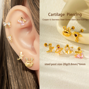 Boucles D'Oreilles À Tige En Acier Titane Et Zircon Pour Femme, 1 Pièce, Nœud Papillon Doux h5 Image5