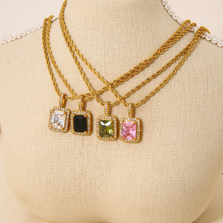 Colliers de luxe classiques géométriques en acier inoxydable étanche couleur or avec zircon