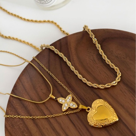 Collier pendentif cœur en acier inoxydable étanche couleur or (1 pièce) 2