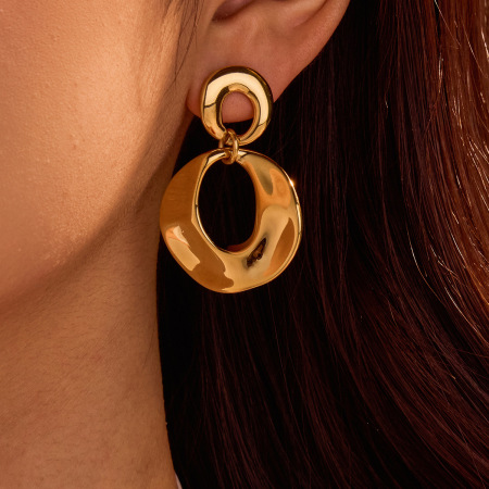 Boucles d'oreilles pendantes élégantes géométriques en acier inoxydable étanche couleur or pour femmes 2
