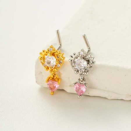 1 pièce de piercing de nez élégant en forme de cœur, couleur cuivre doré et zircone pour femme
