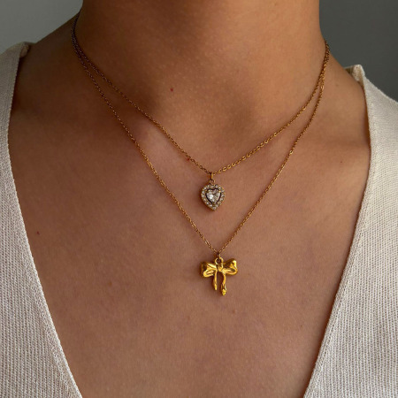 Collier pendentif cœur en acier inoxydable étanche couleur or (1 pièce)