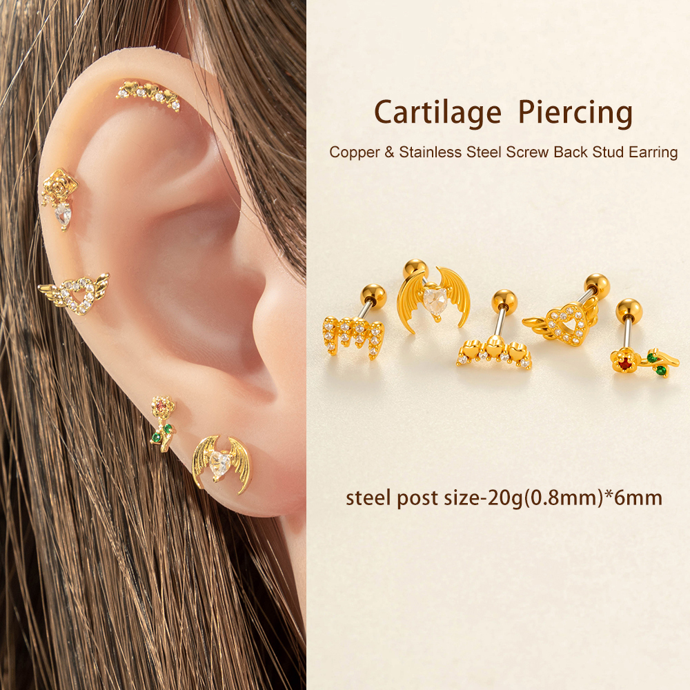 Boucles D'Oreilles Percées En Zircone Couleur Or Et Cuivre Pour Femme, 1 Pièce h5Image5