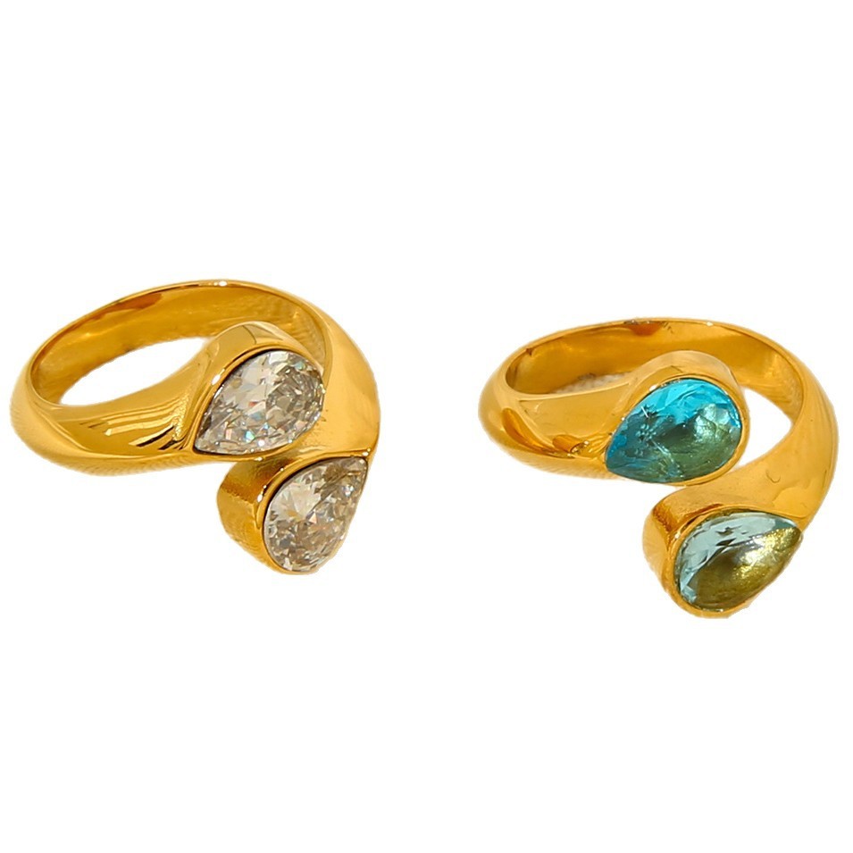 Bague Femme Légère Et Luxueuse En Forme De Goutte D'Eau, En Acier Inoxydable Étanche. Image5