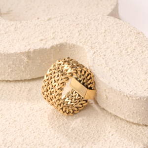 Bague Tendance En Acier Inoxydable Doré, Imperméable, Collection Simple, Patchwork Simple (1 Pièce) h5 Image6