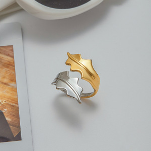 Bague Tendance En Acier Inoxydable Doré, Couleur Feuille Naturelle, 1 Pièce, Collection Designable. h5 Image5