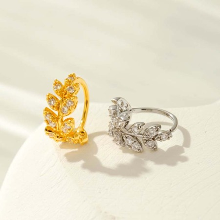 1 pièce de piercing de nez pour femme en forme de feuille, cuivre, couleur or et zircon