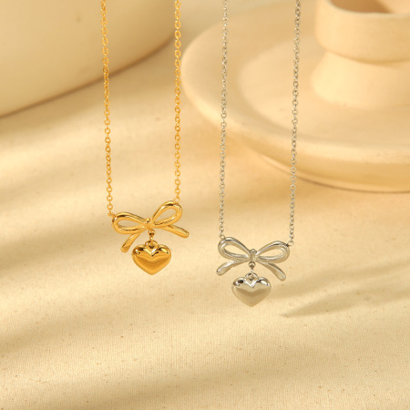 Colliers pendentifs pour femmes en acier inoxydable doré, motif cœur