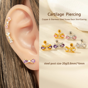 Boucles D'Oreilles À Tige En Acier Titane Et Zircon Pour Femme, 1 Pièce, Nœud Brillant h5 Image5