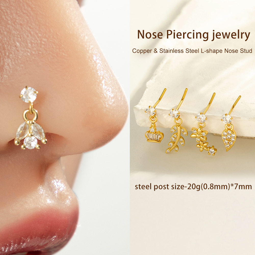 1 Pièce Simple Series Simple Flower Simple Copper Gold Color Zircon Piercing De Nez Pour Femme Image5