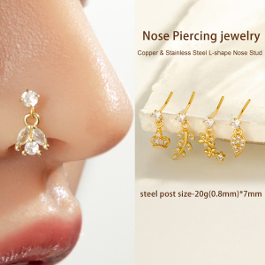 1 Pièce Simple Series Simple Flower Simple Copper Gold Color Zircon Piercing De Nez Pour Femme h5 Image5