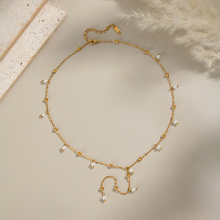 Collier de perles en acier inoxydable étanche couleur or (1 pièce)