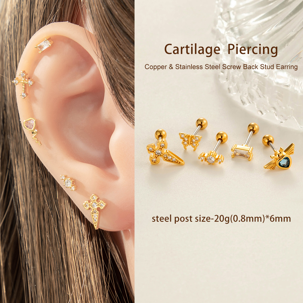 Boucles D'Oreilles Délicates En Forme De Croix En Cuivre Doré Et Zircon Pour Femme, 1 Pièce h5Image5