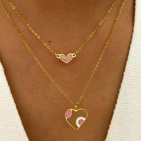 Collier pendentif en acier inoxydable doré, étanche, en forme de cœur émaillé
