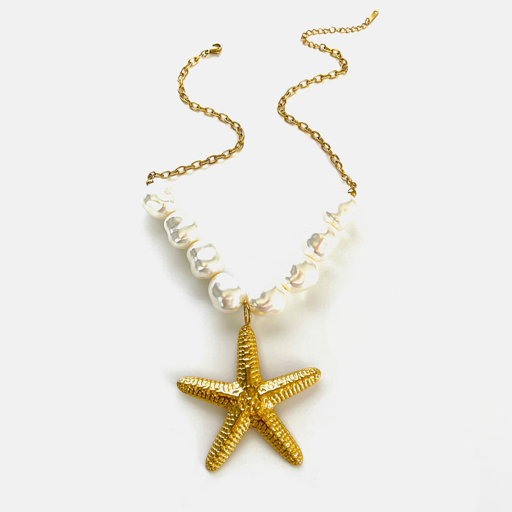 Collier Pendentif Étoile De Mer En Acier Inoxydable Étanche Couleur Or (1 Pièce) 