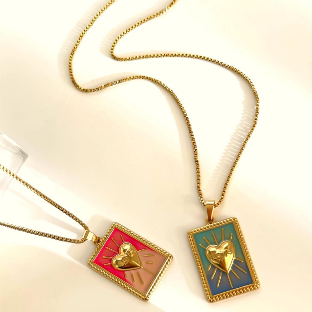 Collier Pendentif En Acier Inoxydable Étanche En Forme De Cœur, Motif Tarot Image4