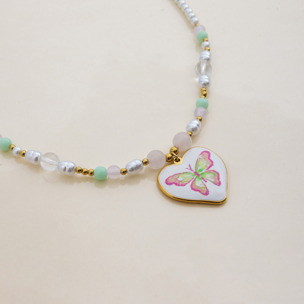 Collier Pendentif Femme En Acier Inoxydable Doré, Orné D'Un Papillon Naturel (1 Pièce) Image3