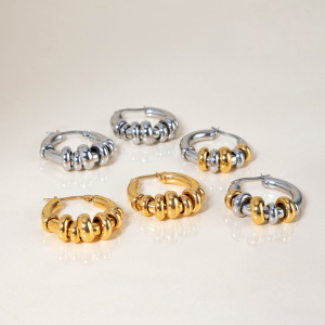 1 Paire De Boucles D'Oreilles Créoles Classiques Pour Femmes, En Acier Inoxydable Doré, Étanches, De Couleurs Assorties. h5 Image5