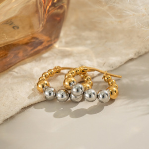 1 Paire De Boucles D'Oreilles Créoles En Acier Inoxydable Étanches, De Couleurs Assorties Et Ornées De Perles. h5 Image4