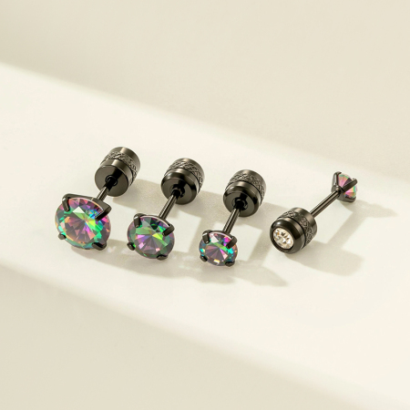Boucles d'oreilles piercing femme annulaires noires en acier inoxydable, étanches, avec zircon (1 pièce) 2