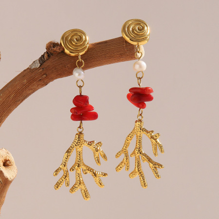Boucles d'oreilles pendantes pour femme, motif tortue, collection romantique, en acier inoxydable étanche (1 paire).
