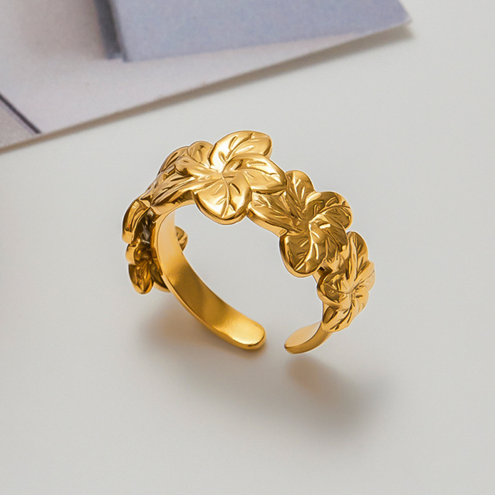 Bague Tendance En Acier Inoxydable Doré, Couleur Fleur Naturelle, Collection Romantique (1 Pièce). Image3