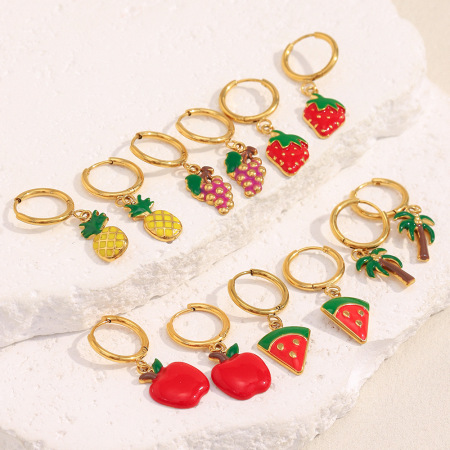 1 paire de boucles d'oreilles pendantes couleur or aux fruits frais et vifs