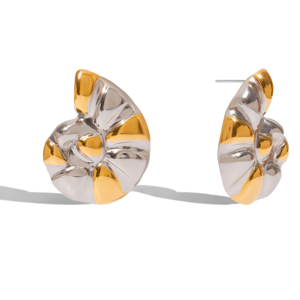 1 Paire De Boucles D'Oreilles Puces Pour Femme, En Acier Inoxydable Imperméable Et Or, Motif Coquillage. 