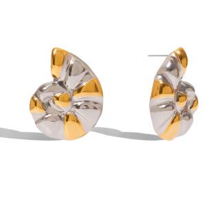 1 Paire De Boucles D'Oreilles Puces Pour Femme, En Acier Inoxydable Imperméable Et Or, Motif Coquillage. h5 
