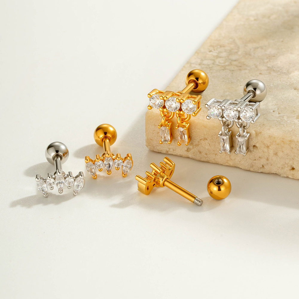 Boucles D'Oreilles Pendantes Pour Femme, 1 Pièce, Motif Géométrique Brillant, Couleur Cuivre Or Et Zircone Image3