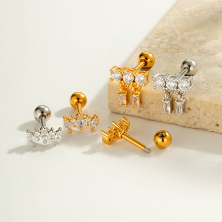 Boucles d'oreilles pendantes pour femme, 1 pièce, motif géométrique brillant, couleur cuivre or et zircone 2