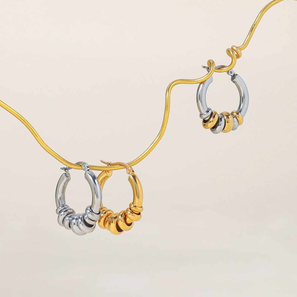 1 Paire De Boucles D'Oreilles Créoles Classiques Pour Femmes, En Acier Inoxydable Doré, Étanches, De Couleurs Assorties. Image7