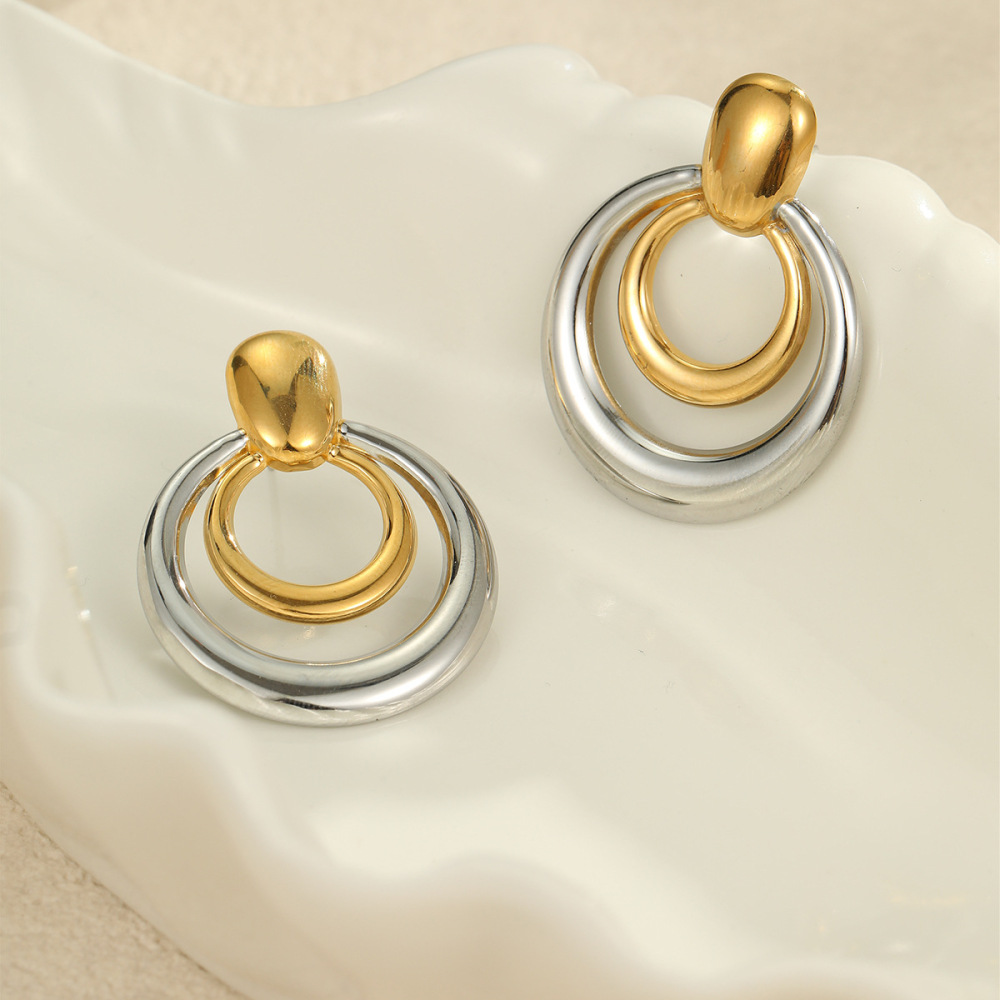 Boucles D'Oreilles Puces Pour Femmes, En Acier Inoxydable Imperméable, Couleur Or, Style Simple Et Multicolore Image4
