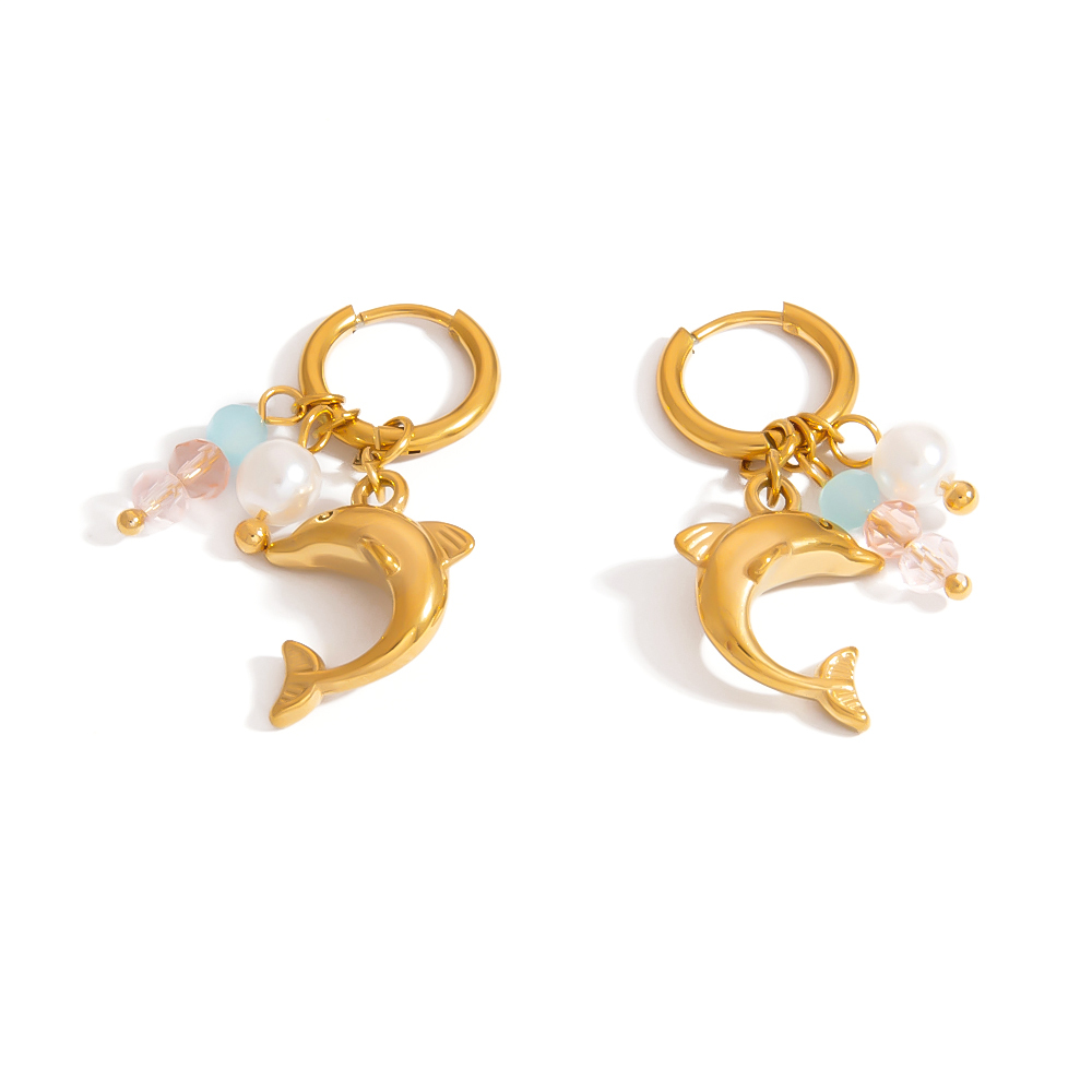 1 Paire De Boucles D'Oreilles Pendantes Oceanic En Acier Inoxydable Étanche Couleur Or