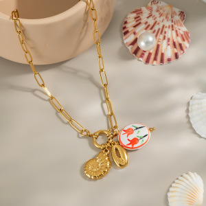 Collier Pendentif Romantique En Acier Inoxydable Doré, Couleur Fleur (1 Pièce) h5 Image2