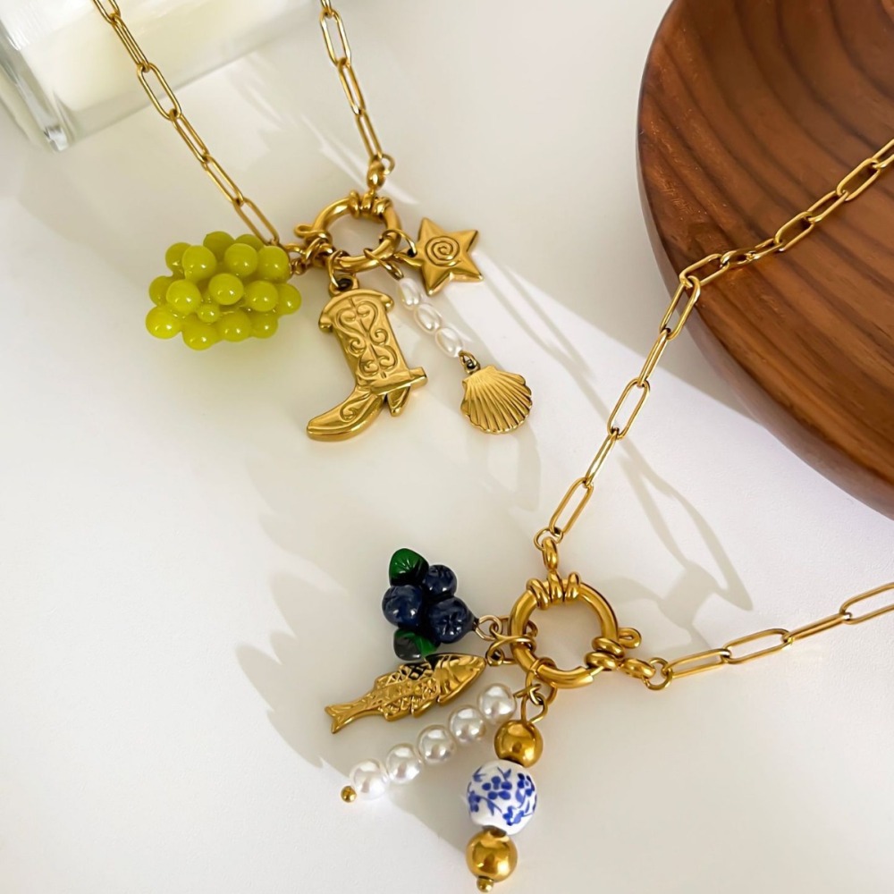 Collier Pendentif En Acier Inoxydable Doré, Motif Raisin, Étanche Image5