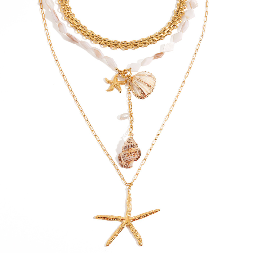 Collier Pendentif Pour Femme, Collection Designable Series Vacation Shell, En Acier Inoxydable Étanche, Couleur Or (1 Pièce) h5Image10