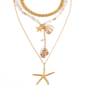 Collier Pendentif Pour Femme, Collection Designable Series Vacation Shell, En Acier Inoxydable Étanche, Couleur Or (1 Pièce) h5 Image10