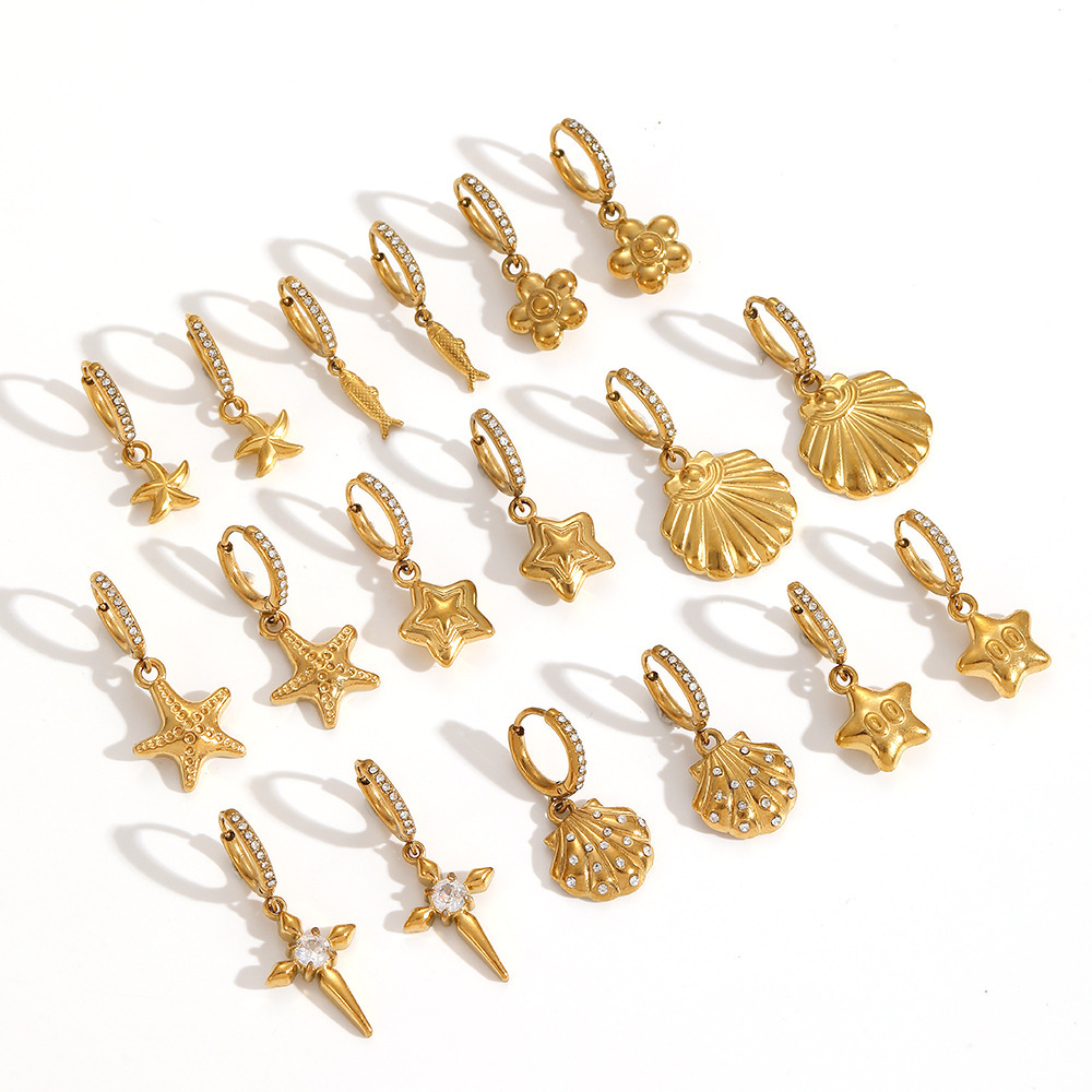 1 Paire De Boucles D'Oreilles Pendantes Oceanic En Acier Inoxydable Étanche Couleur Or Image3