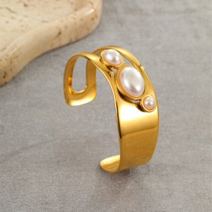 Bracelets Manchettes Luxueux Pour Femmes, En Acier Inoxydable Doré, À Motif Géométrique, Étanches. h5 Image4