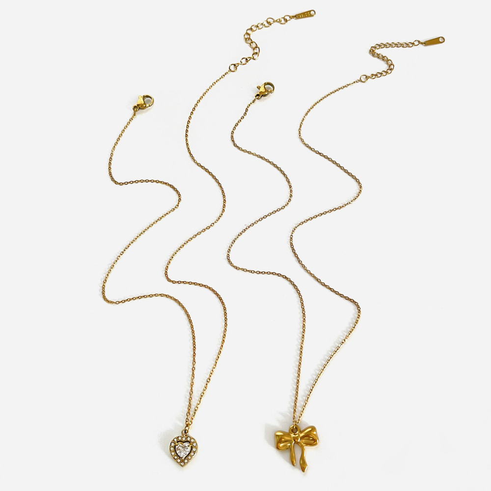 Collier Pendentif Cœur En Acier Inoxydable Étanche Couleur Or (1 Pièce) Image6