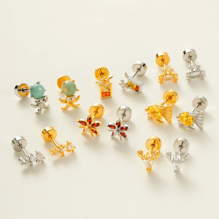 Boucles d'oreilles piercing en zircon couleur or et cuivre océanique, 1 pièce
