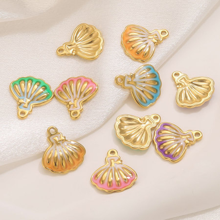 Pendentif femme en acier inoxydable doré, étanche, en forme de coquillage coloré (1 pièce)