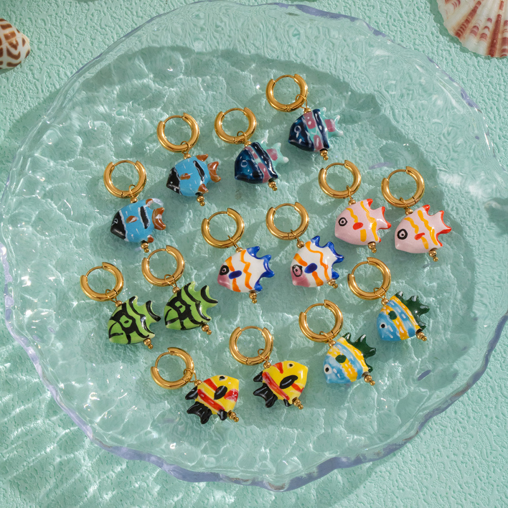1 Paire De Boucles D'Oreilles Pendantes En Forme De Poisson Mignon Image2