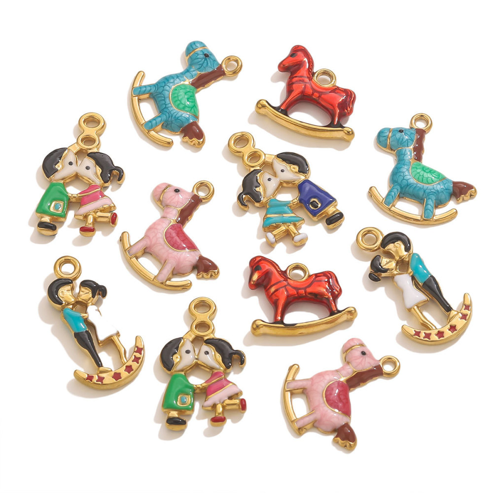 Pendentif Femme Étanche En Acier Inoxydable, Motif Cheval À Bascule (1 Pièce) h5Image4