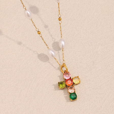 Collier croix femme en acier inoxydable étanche, collection Light Luxury