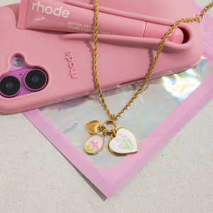 Collier Pendentif Femme En Acier Inoxydable Doré, Motif Cœur Peint (1 Pièce) h5 Image4