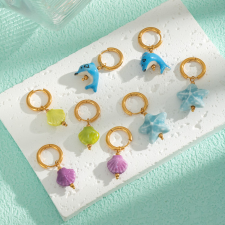 1 Paire De Boucles D'Oreilles Pendantes En Acier Inoxydable En Forme De Poisson Mignon 2