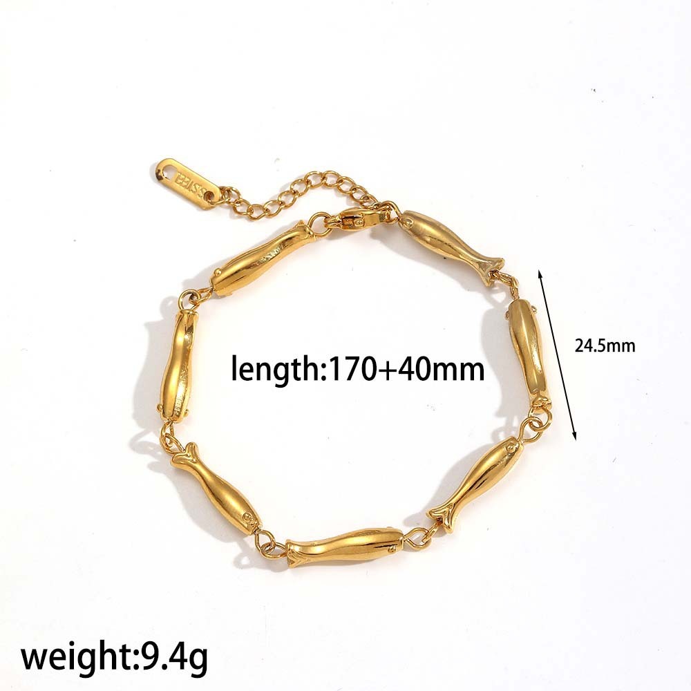 Bracelet En Acier Inoxydable Doré Étanche, 1 Pièce, Motif Poisson 