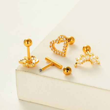 Boucles D'Oreilles Piercing En Zircon Couleur Cuivre Or 1 Pièce 2